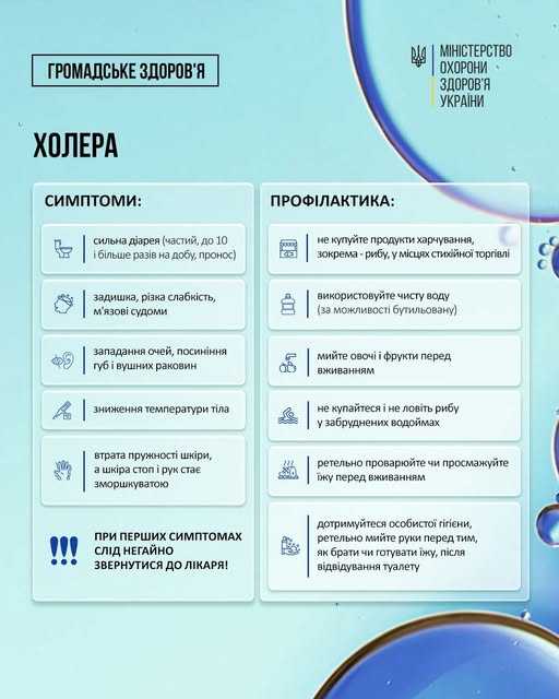 В Україні почався посилений епідеміологічний нагляд за холерою